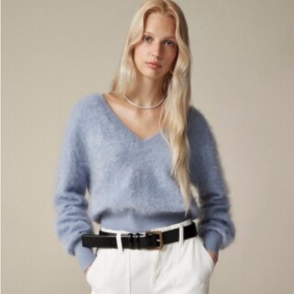 J. Crew Sweaters - NWT J.Crew Brushed long hair cashmere V-neck sweater Marble Blue Size Medium